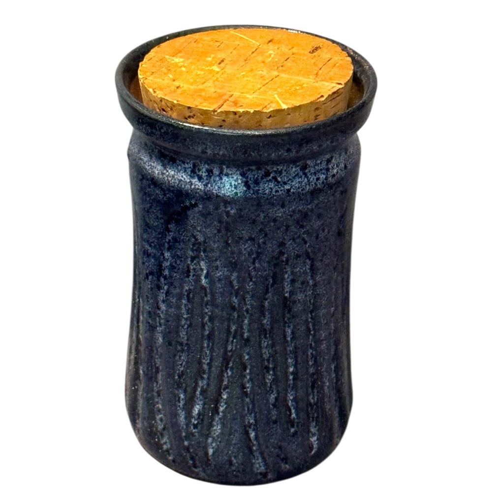 Blue Handmade signed Pottery Ceramic Jar with Cork Lid